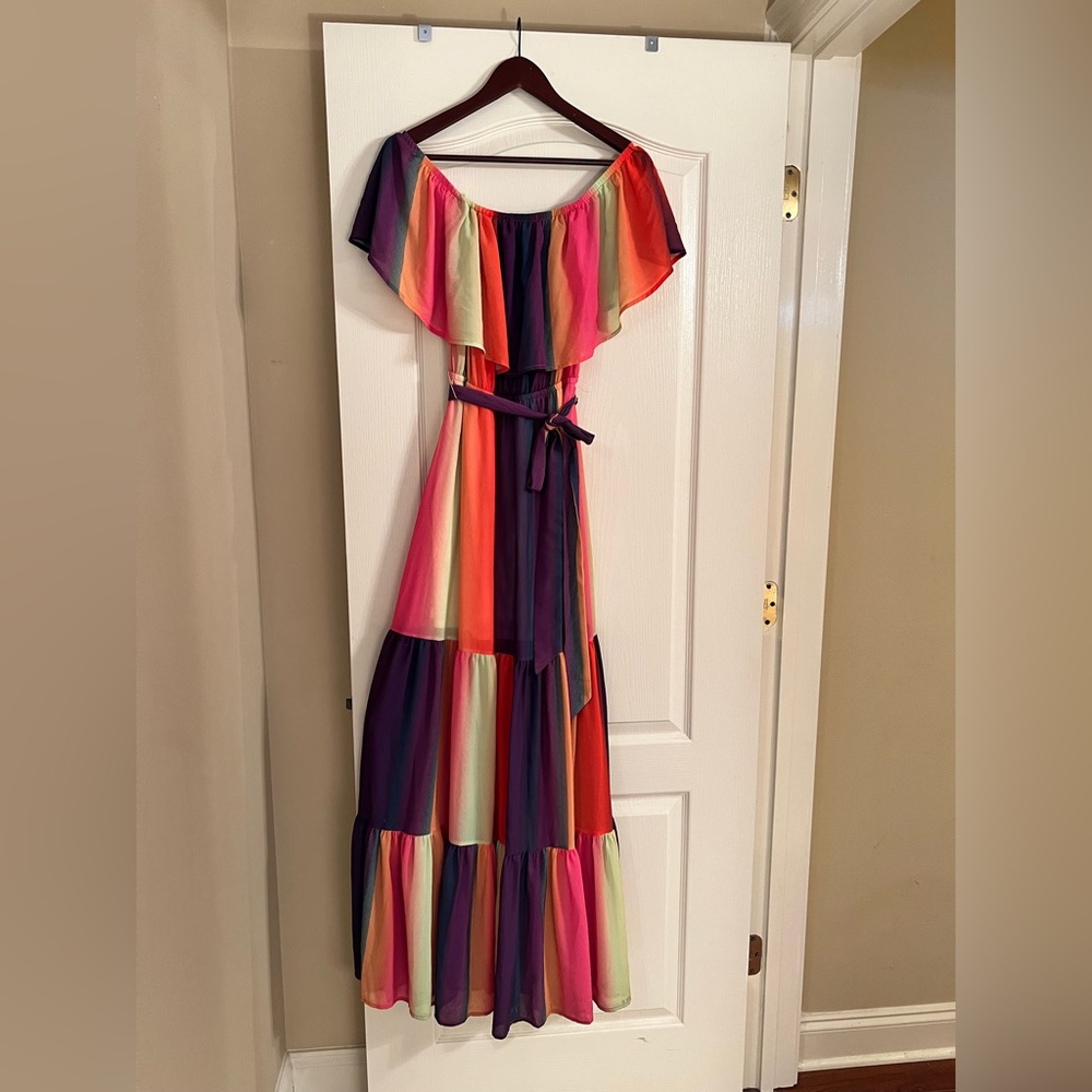 Multi Color off the shoulder maxi dress